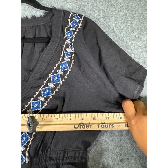 American Eagle Dress Women 8 Black Lightweight‎ Peasant Boho Embroidered Mini - Picture 4 of 8